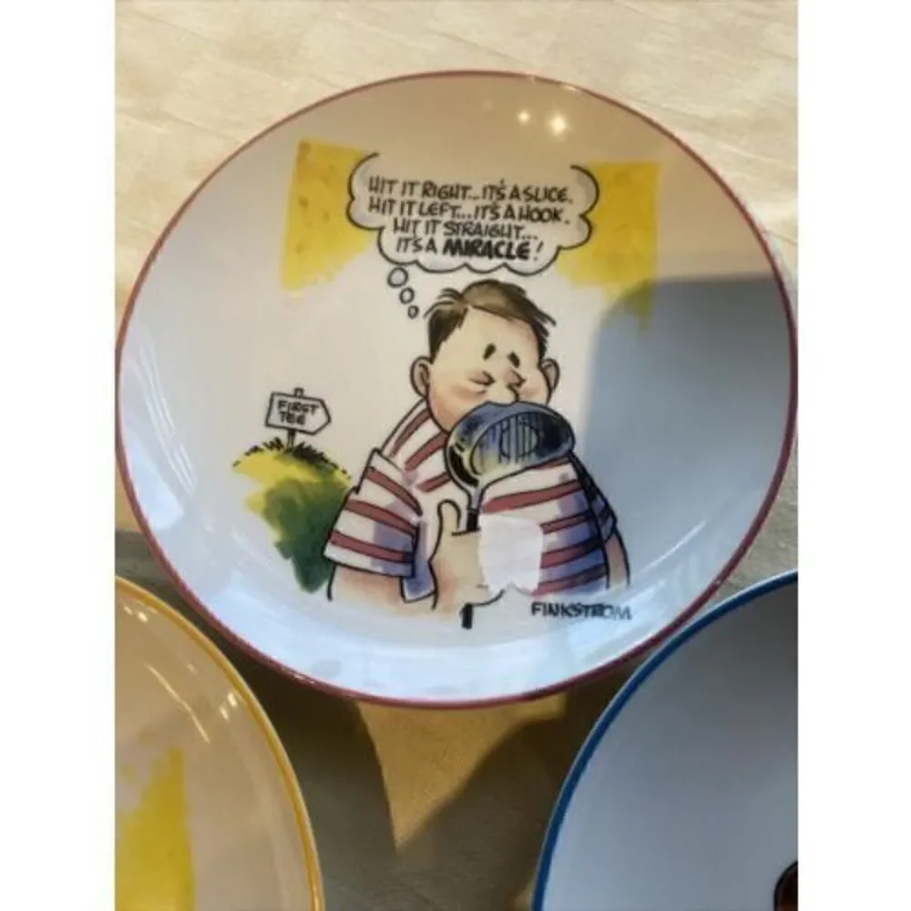 FINKSTROM FORE THE LOVE OF THE GAME GOLF APPETIZER PLATES SET OF 4